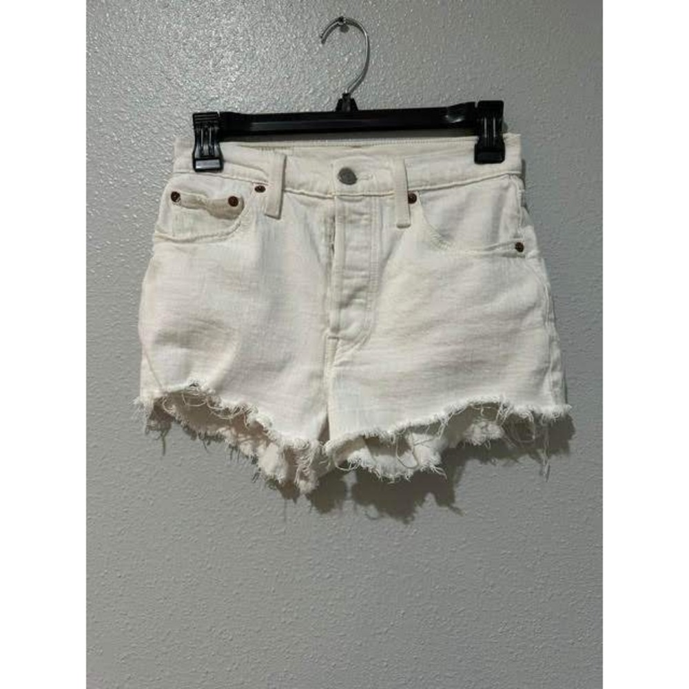 Levis 501 Original White High Waisted Denim Cut Off Shorts Button Fly 24
